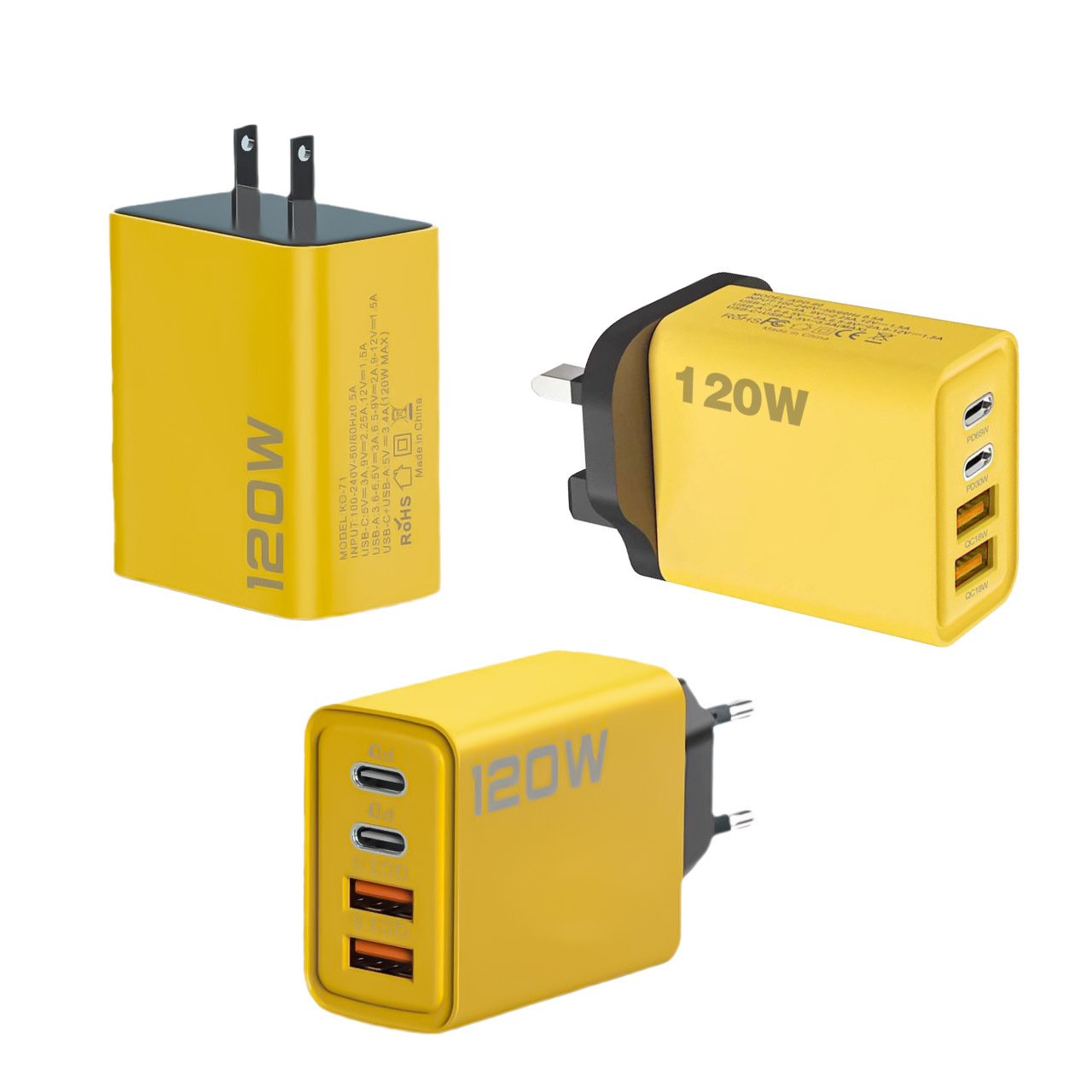 Suitable For Apple Mobile Phone Cross-Border 120W Four-Port Charger Multi-Port Pd Us/Eu/Uk Charging Head Set