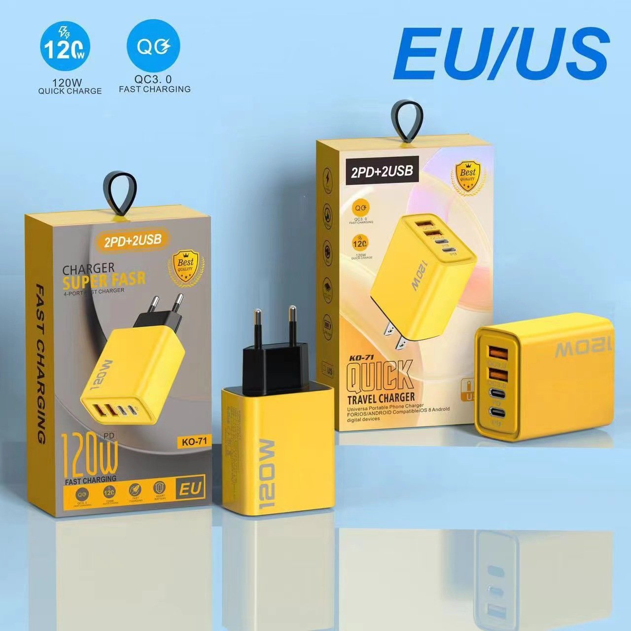 Suitable For Apple Mobile Phone Cross-Border 120W Four-Port Charger Multi-Port Pd Us/Eu/Uk Charging Head Set